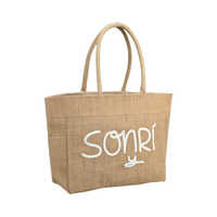 Printed Jute Shopping Bag - Different Sizes Available, Brown Color, Plain Design with Customizable Options and Sturdy Handles