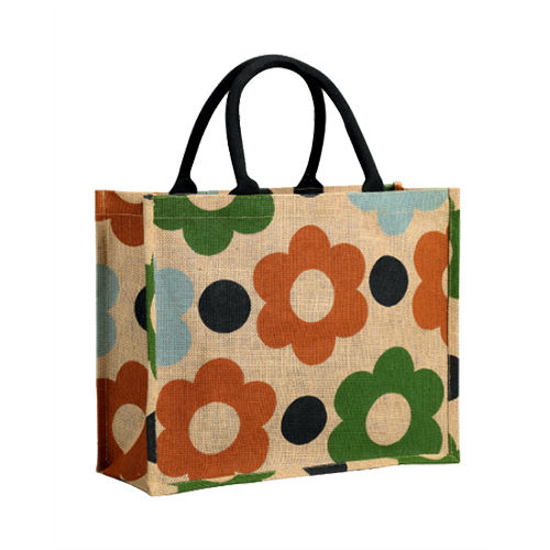 Floral Printed Jute Shopping Bag