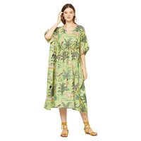 Printed Cotton Kaftan - Free Size 44-52 Inches Length, Adjustable Drawstring Waist, Vibrant Animal Print Design