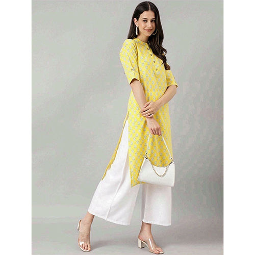 Yellow Cotton Straight Fit Kurta