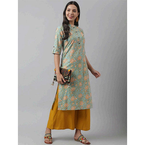 Washable Flower Printed Straight Fit Kurta