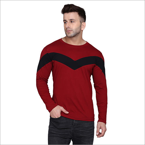 Roundneck M Maroon Black T Shirt