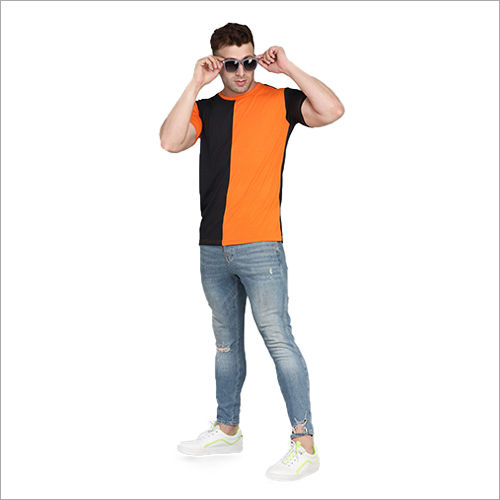 SK Roundneck Half Seelve  Double Shade Orange Black T Shirt