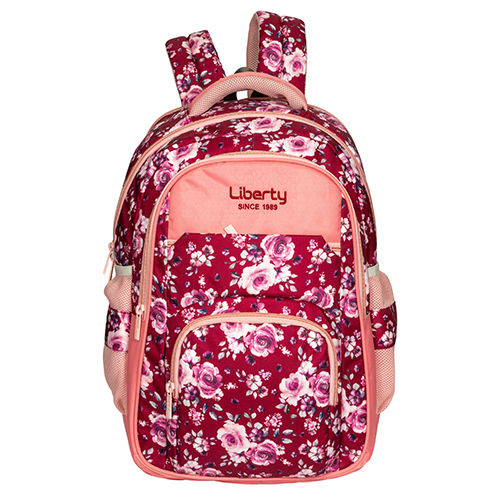 Mahroon Flower Print School Bag