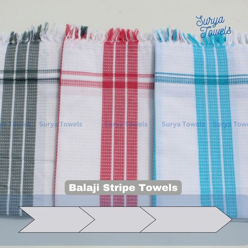 Balaji Stripe Towels 30x60 180g - 100% Cotton, Multicolor, Plain & Striped Design | Quick Dry, High Water Absorbency, Soft Touch, Woven Dobby Style
