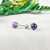 Amethyst Gemstone 6mm Round Shape 925 Sterling Silver Stud