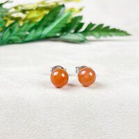 Carnelian Gemstone 6mm Round Shape 925 Sterling Silver Stud