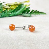 Carnelian Gemstone 6mm Round Shape 925 Sterling Silver Stud