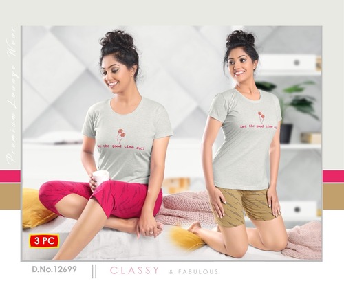 Cotton Fashionable 3 Pc Combo Sets Nightwear