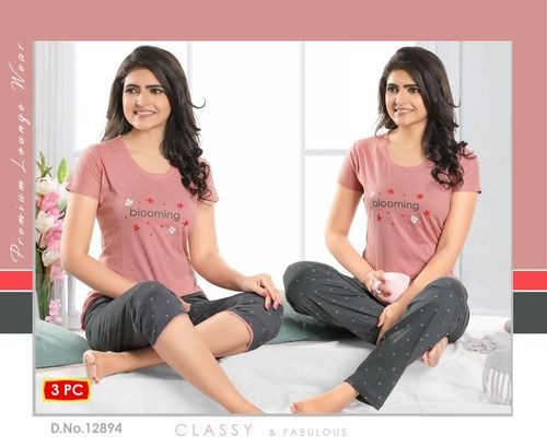 Cotton embroidered 3 pc combo sets nightwear