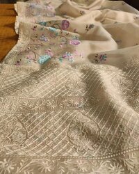 Organza Saree With Beautiful Lucknowi Embroidery