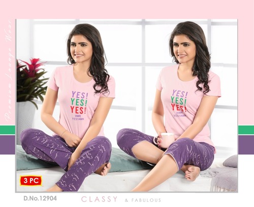 Cotton tapri and full 3pc combo nightwear