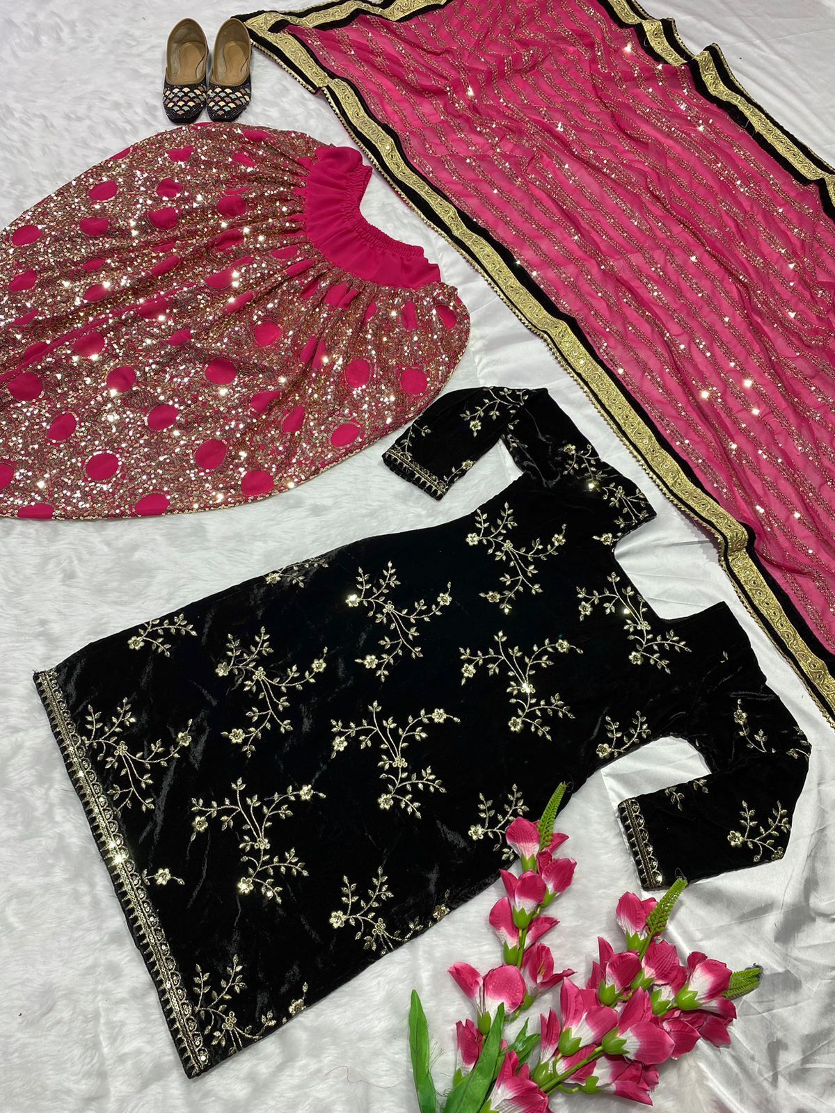 Designer Party Wear Look Top Dhoti Salwar and Dupatta