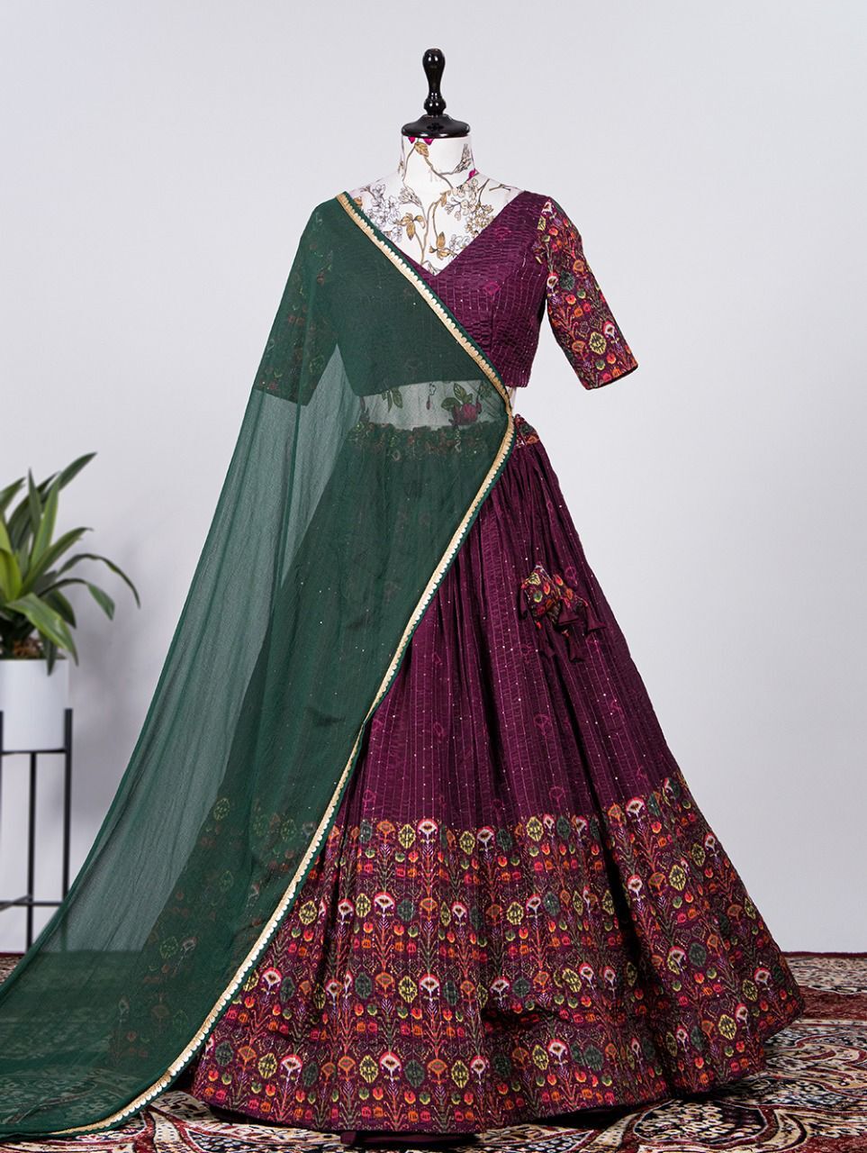 Chinon Printed Crochet Work Lehenga Choli