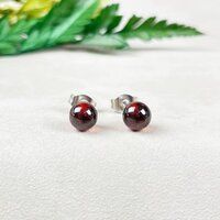 Garnet Gemstone 6mm Round Shape 925 Sterling Silver Stud