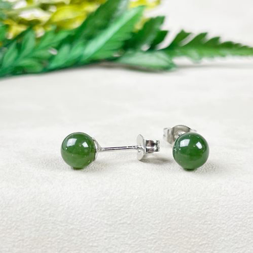 Green Chalcedony Gemstone 6mm Round Shape 925 Sterling Silver Stud