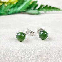 Green Chalcedony Gemstone 6mm Round Shape 925 Sterling Silver Stud