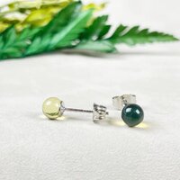 Moss Agate Gemstone 6mm Round Shape 925 Sterling Silver Stud