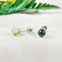 Moss Agate Gemstone 6mm Round Shape 925 Sterling Silver Stud