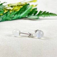 Rainbow Moonstone Gemstone 6mm Round Shape 925 Sterling Silver Stud