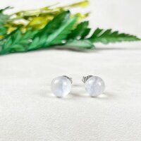 Rainbow Moonstone Gemstone 6mm Round Shape 925 Sterling Silver Stud