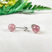 Strawberry Quartz Gemstone 6mm Round Shape 925 Sterling Silver Stud