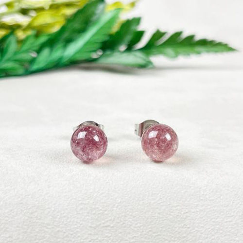 Strawberry Quartz Gemstone 6mm Round Shape 925 Sterling Silver Stud