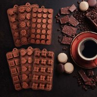 Silicone Food Grade Reusable Non-stick Multi Shape 15 Cavity Chocolate Mold (7614) - 21*10*2 Cm, Brown Color, Versatile Design For Elegant Chocolate Creations