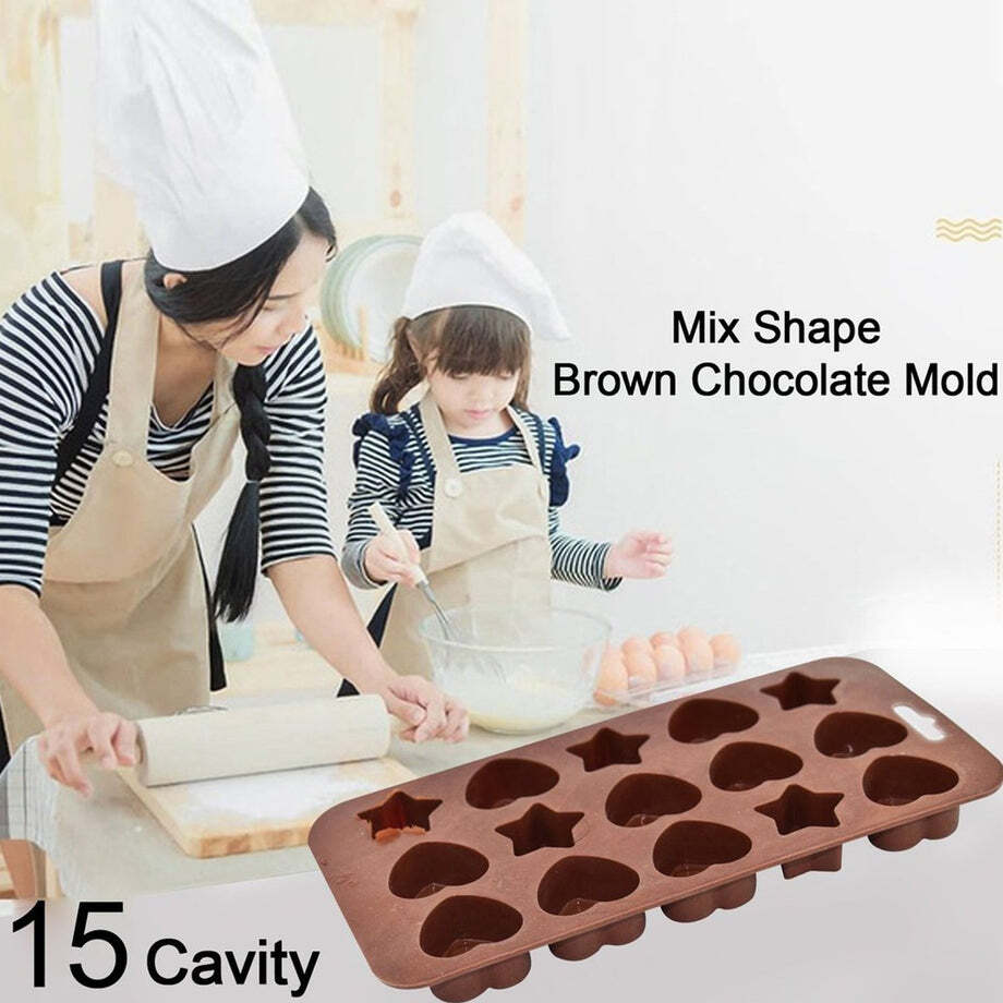 Silicone Food Grade Reusable Non-Stick Multi Shape 15 Cavity Chocolate Mold (7614)