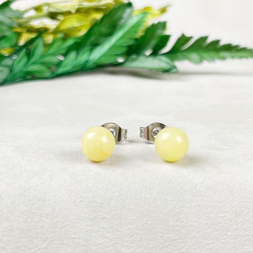 Yellow Chalcedony Gemstone 6mm Round Shape 925 Sterling Silver Stud