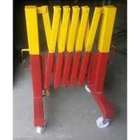 Road Barricade - Steel Structure, Portable Design For Public Safety | Foldable & Adjustable With Red And Yellow Color Pattern