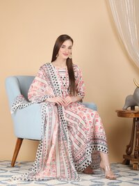 Ladies kurti with dupatta cream print A line S0