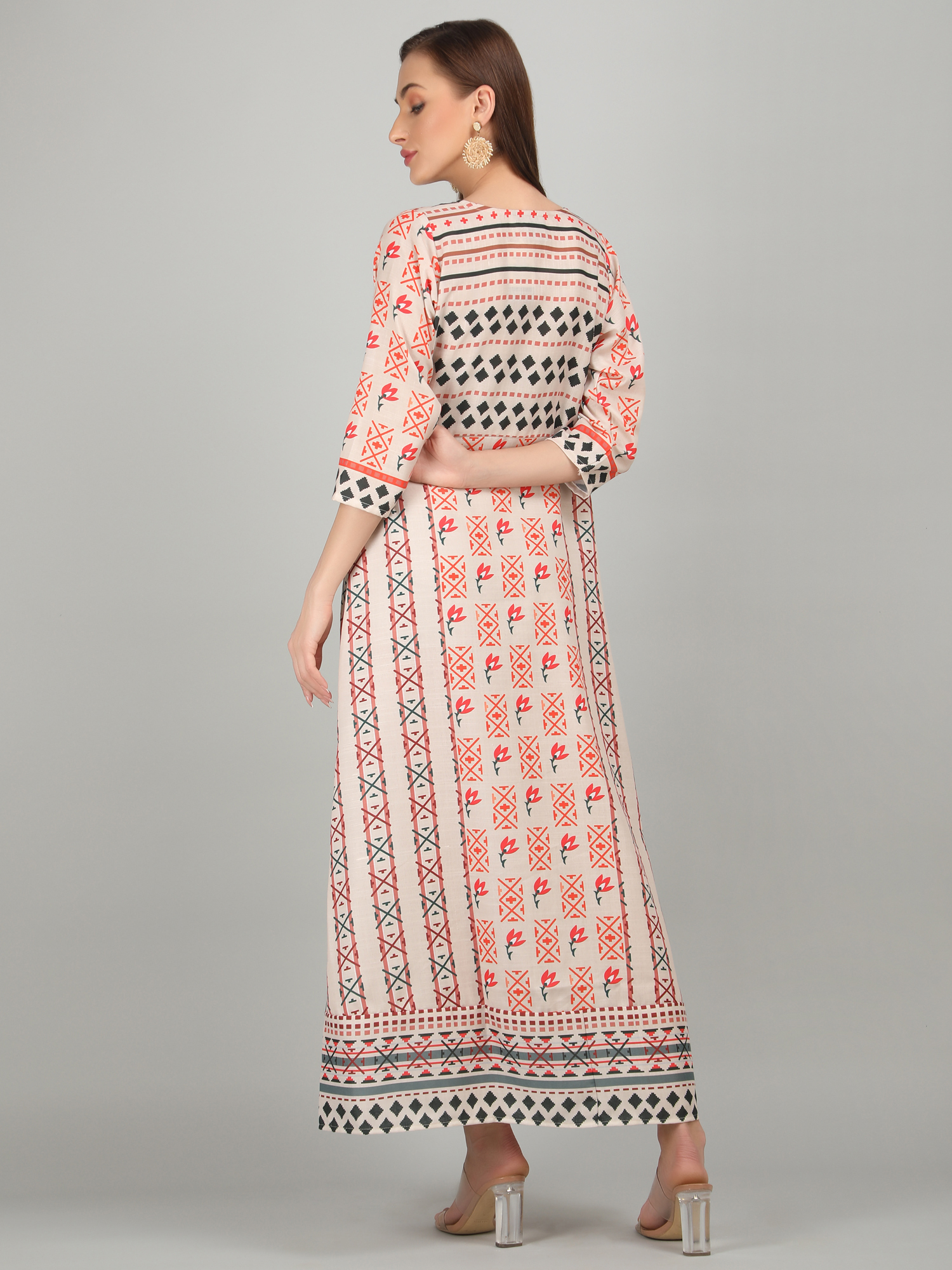 Ladies kurti with dupatta cream print A line S0