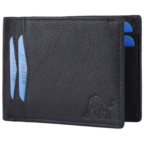 Leather Wallet - Leather, Folded Design | Black Color, Plain Style