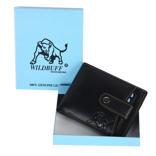 Black Leather Mens Wallet - Leather, Different Available Sizes | Plain Design, Folded Style, Classic Black Color