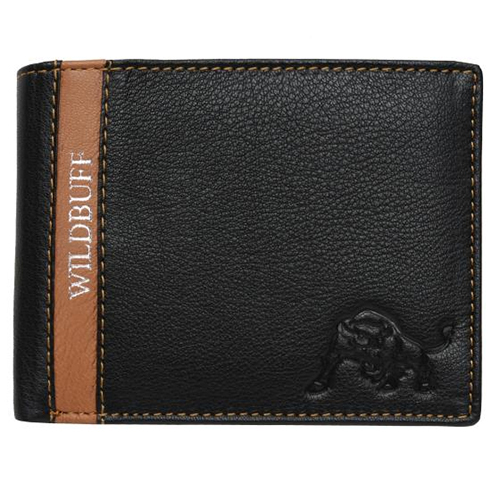 Wildbuff Leather Wallet - Leather, Folded Design | Black Color, Plain Style, Functional and Elegant Everyday Accessory