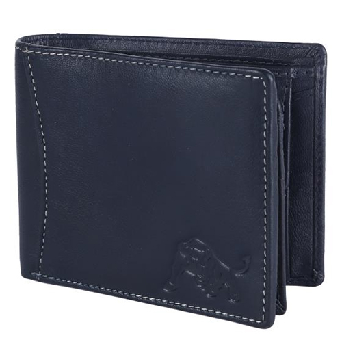 Navy Blue Leather Wallet - Leather Material, Folded Design, Plain Style | Rich Blue Color for Stylish Everyday Use