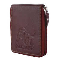 Mens Zipper Red Leather Wallet - Leather, Different Available Sizes, Brown Color | Modern Plain Design With Zipper Closure