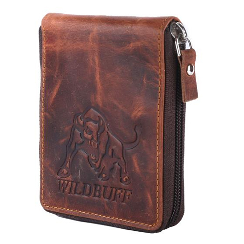 Mens Leather Wallet - Textured Design, Brown Color | Non-Folded Style, Multiple Sizes Available