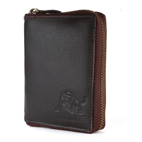 Zipper Leather Wallet - Leather, Available in Multiple Sizes, Brown | Plain Design for Sleek and Stylish Everyday Use