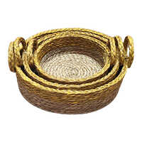 Sabai Grass Kadhei Jute Thread Tray - Sabai Grass, Round Design, Golden-Light Brown | Handcrafted, Biodegradable, Ideal for Serving or Decor