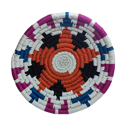 White-Multicolour Handwoven Indian Craft Sabai Grass Wall Plate