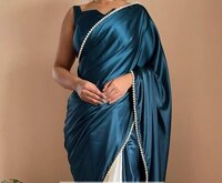 New Half Half Satin Saree Collection With Beautiful Moti Lace Border - Satin Material, Elegant Design , Beautiful Border, Versatile Styles
