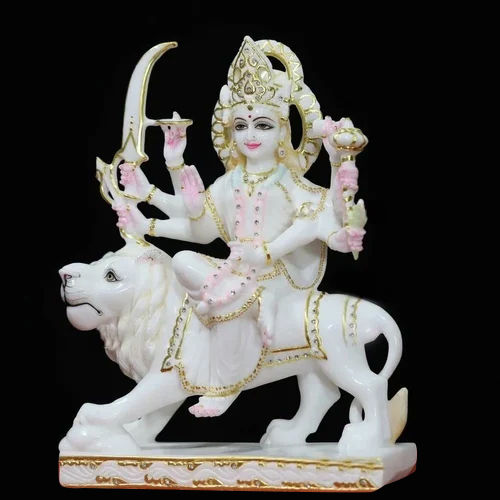 Washable Durga Maa White Marble Statue