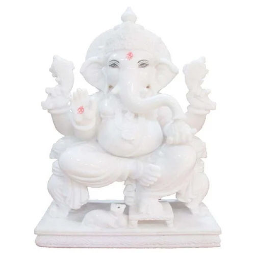 Pure White Marble Ganesh Statue - Eco-Friendly & Durable | Ideal for Hinduism Theme, Customizable Size Options