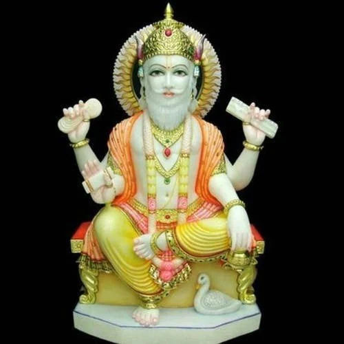 Durable Painted Marble Vishwakarma Statue