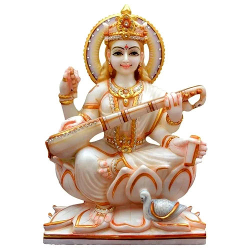 Indian Makrana Marble Saraswati Statue