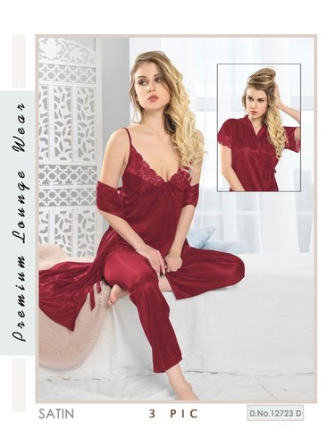 ladies satin 3 pc night wear