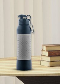 Romp Sipper Bottle - Stainless Steel, 750ml, Matte Black With Red/grey Sleeve | Rubberized Grip, Leak Proof Lid, Karabiner Hook, Sipper Mouthpiece