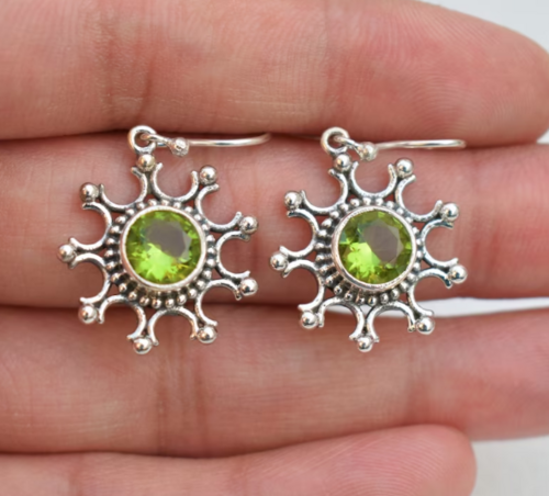Round Sterling Silver 92.5 % Peridot Silver Earings